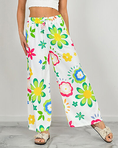 Royalfashion Pantalon large en tissu floral pour femme