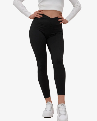 Leggings femme avec large bande élastique à la taille en noir - Vêtements