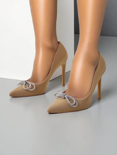 Royalfashion Pompes pour femmes ressemblant à du satin avec un nœud Hefion