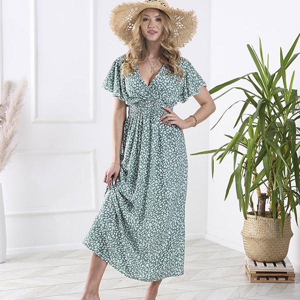Robe femme à encolure enveloppante vert foncé floral - Vêtements