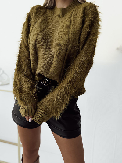 Royalfashion Pull pelucheux pour femme Mustard