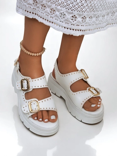 Royalfashion Sandales pour femmes à semelle épaisse avec strass Rocky Chic