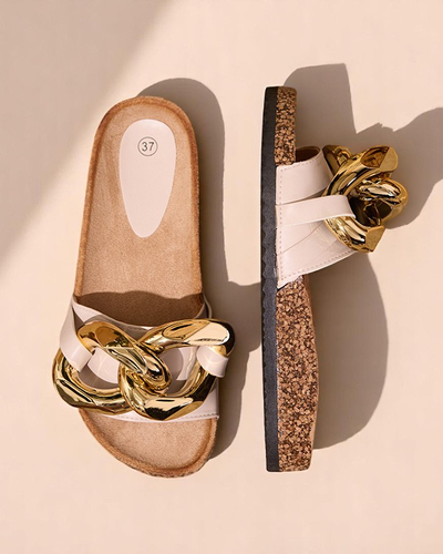 Chaussons beiges pour dames avec une décoration Sofig-Footwear