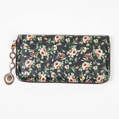 Grand portefeuille femme noir à motif fleuri - Accessoires