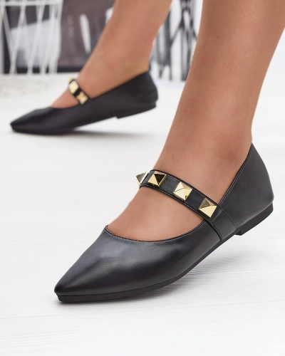 Ballerines noires à talon plat avec clous Dejika - Chaussures