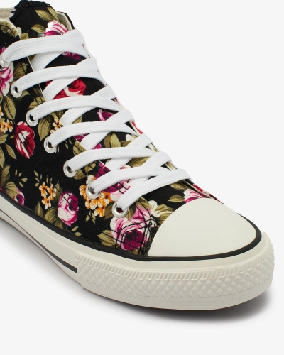 Royalfashion Baskets noires montantes pour femme à motif floral Soxic