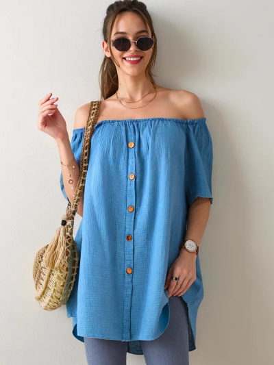 Blouse en coton pour femmes Royalfashion de style espagnol avec des boutons décoratifs