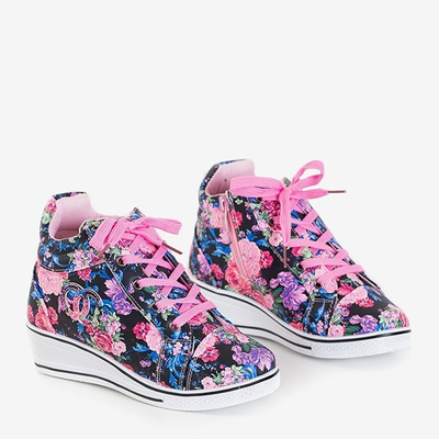 Baskets fille roses et noires à fleurs sur un coin Tutelida - Chaussures
