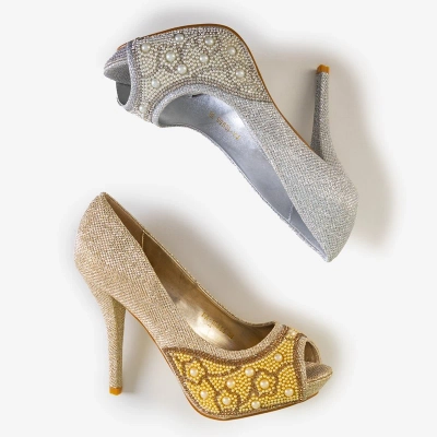 OUTLET Talons hauts pour femmes argent brillant avec zircone cubique et perles Mira - Footwear