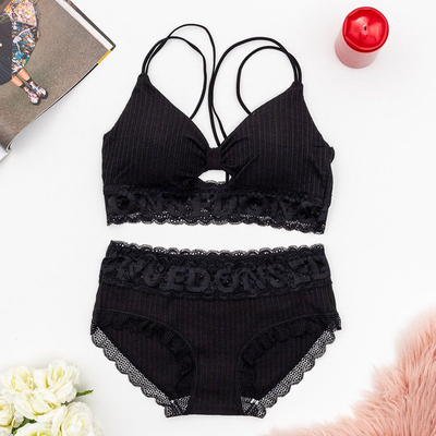 Ensemble lingerie femme noire avec dentelle - Sous-vêtements