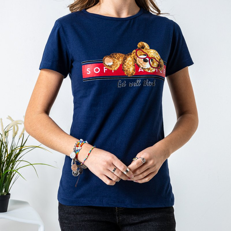 T-shirt femme bleu marine imprimé - Vêtements