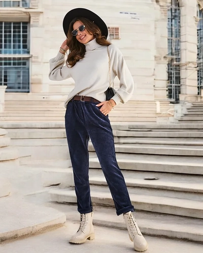 Royalfashion Pantalons pour femmes simples en velours côtelé