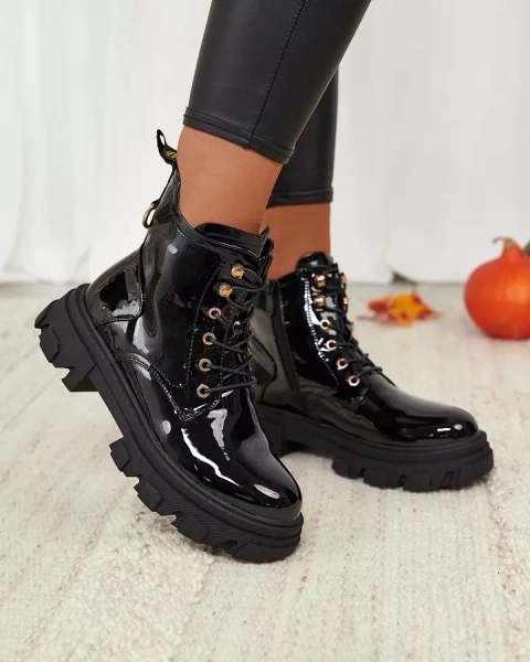 Royalfashion Bottes fourrées laquées noires pour femmes Setogia