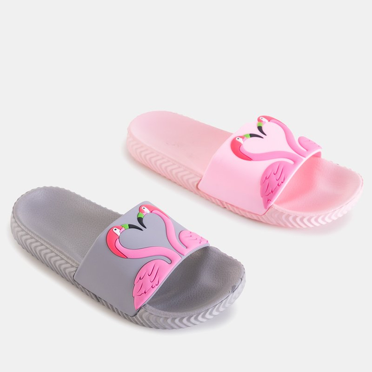 Pantoufles grises pour enfants avec des flamants roses Finnie - Footwear