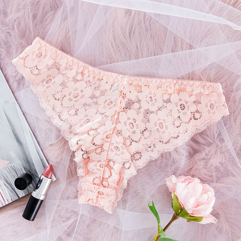 Brasilians en dentelle rose pour femmes - Sous-vêtements