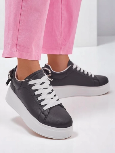 Royalfashion Sneakers de sport pour femmes à plateforme avec nœud en ruban