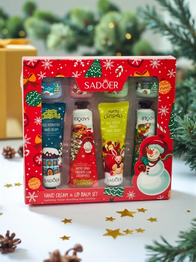 Sadoer Coffret de Noël de crèmes pour les mains et de baumes à lèvres