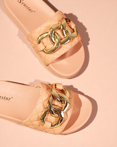 Sandales matelassées corail pour femme avec chaîne dorée Eteris - Footwear