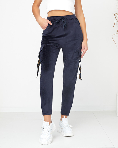 Pantalon de survêtement cargo en velours bleu marine pour femme - Vêtements