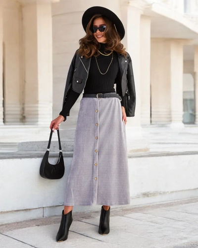 Royalfashion Jupe midi pour femme avec boutons décoratifs