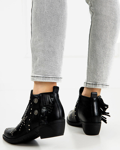Bottines pour femmes noires avec jets et franges Sharon - Footwear