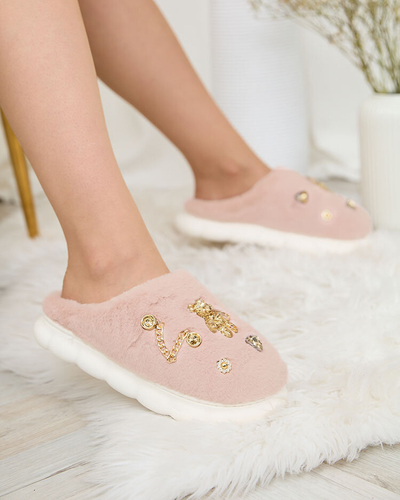 Royalfashion Chaussons en fourrure rose pour femme avec ornements Erserra