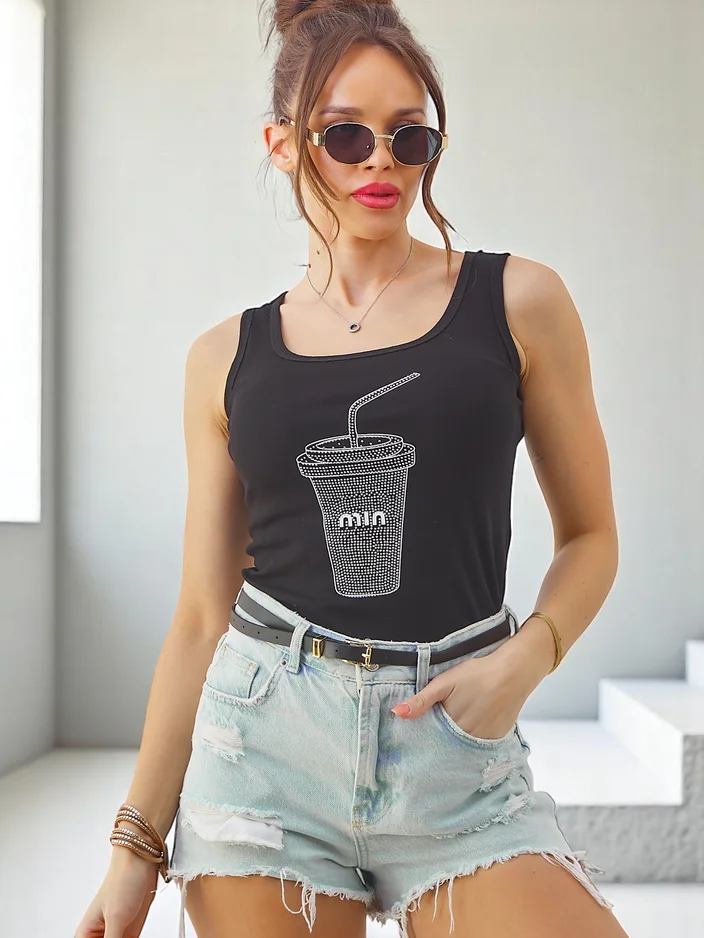 Débardeur en coton pour femmes Royalfashion avec tasse en strass