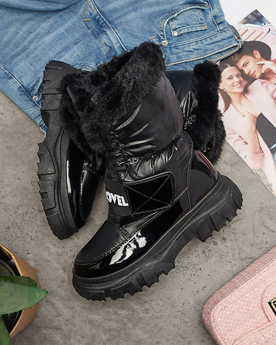 Bottes de neige pour femmes à semelle plate en noir Sapollo- Footwear