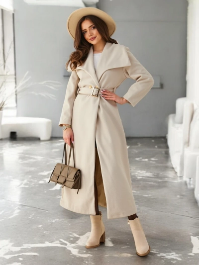 Manteau maxi Royalfashion pour femme avec ceinture