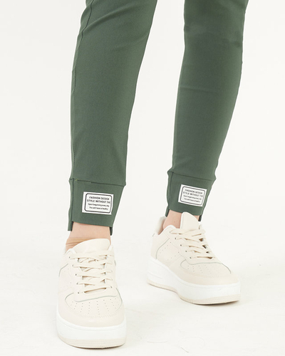 Pantalon en tissu pour femme vert foncé avec patchs - Vêtements