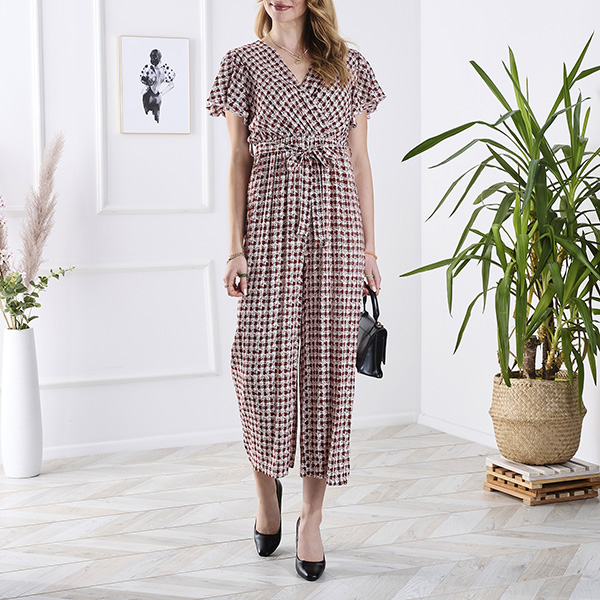 Combinaison longue à motifs pour femmes avec bordures en rouge- Vêtements