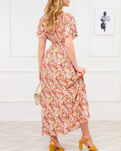 Robe longue à motifs floraux marron clair pour femme - Vêtements