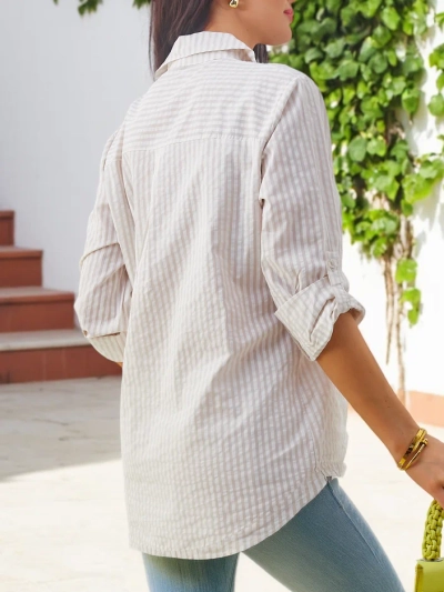Chemise rayée en coton pour femmes Royalfashion avec un lien en bas