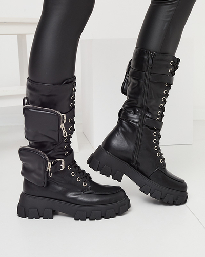 Bottes de travail noires avec sachets décoratifs sur la tige Sello- Footwear