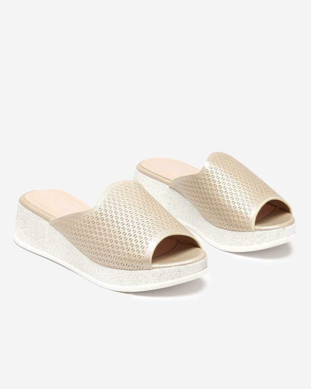 Chaussons compensés ajourés Lekisa dorés pour femme avec brocart - Chaussures