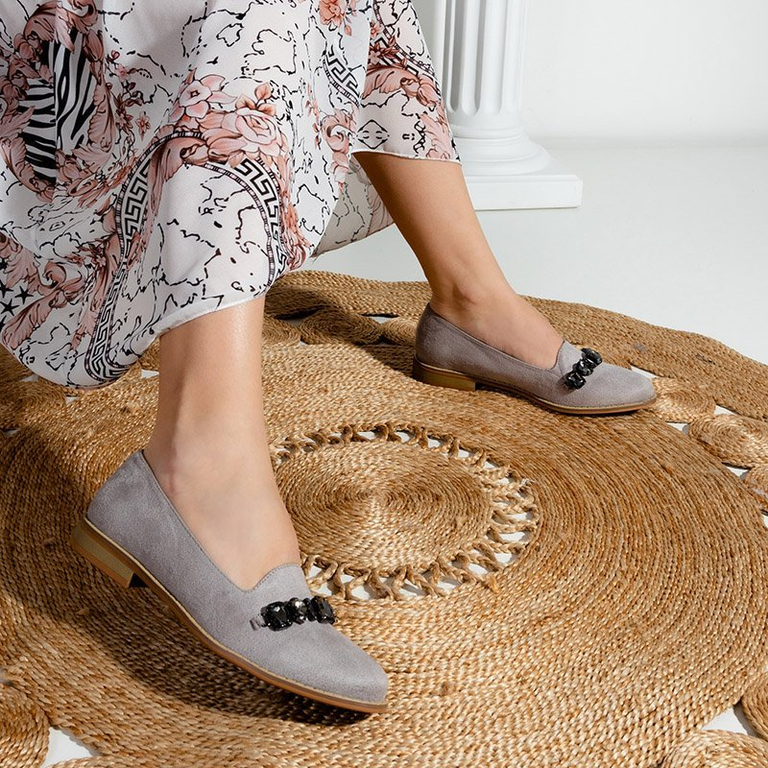 Mocassins femme gris avec ornements Unisea - Footwear
