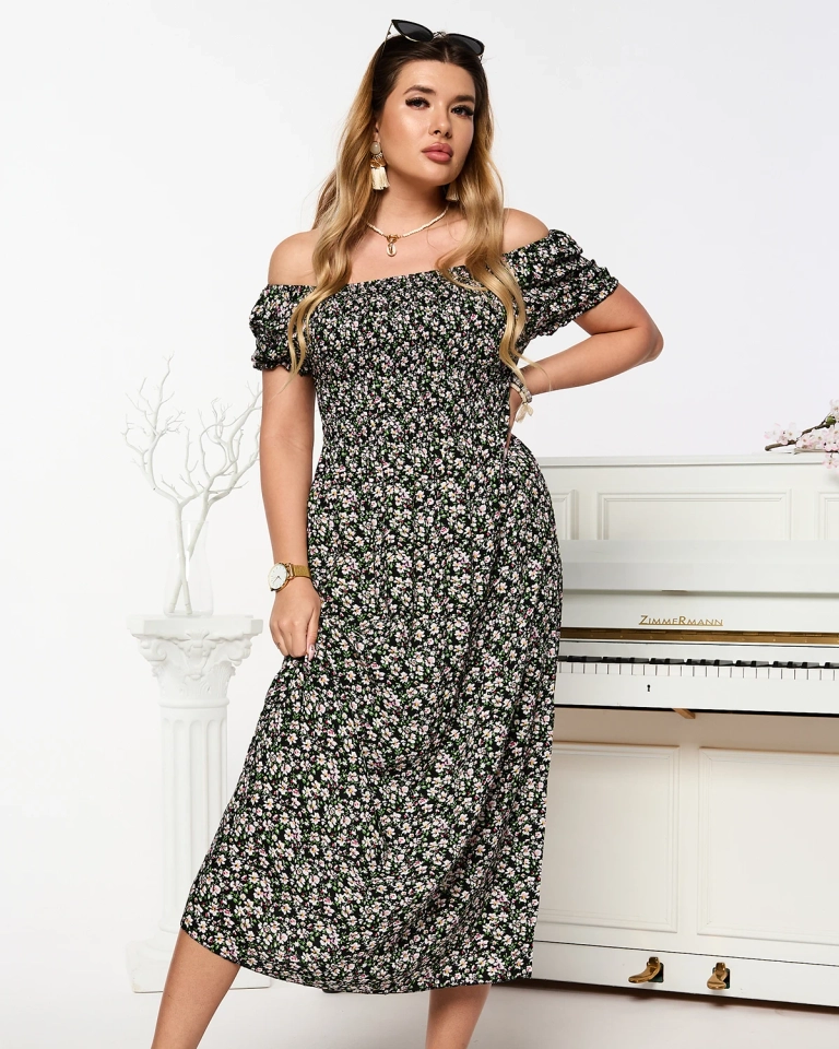 Robe midi pour femme Floral noir Vêtements