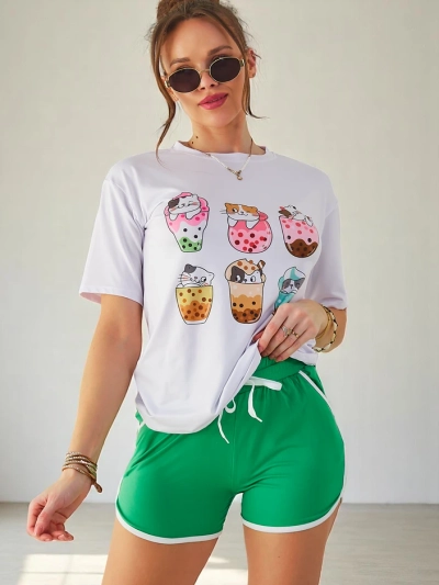 Ensemble de sport féminin Royalfashion avec un t-shirt et un short Kitty Cat