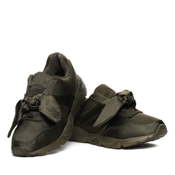 Zielone, satynowe sportowe obuwie z kokardką Mabel - Obuwie