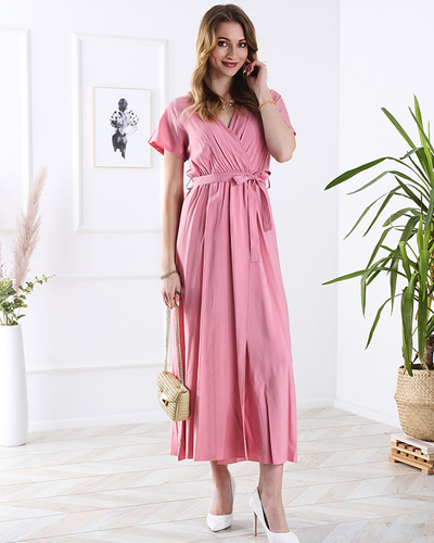Robe longue rose avec fente pour femme - Vêtements