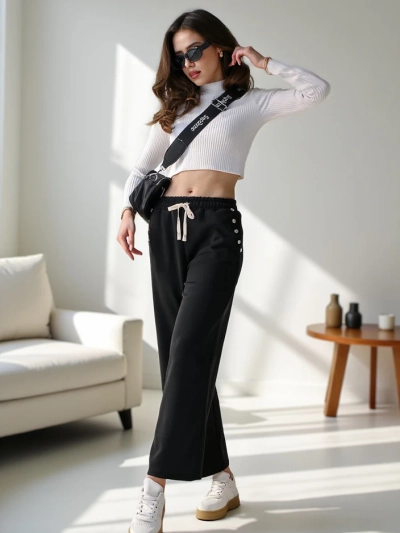 Royalfashion Pantalons de survêtement larges pour femmes avec strass