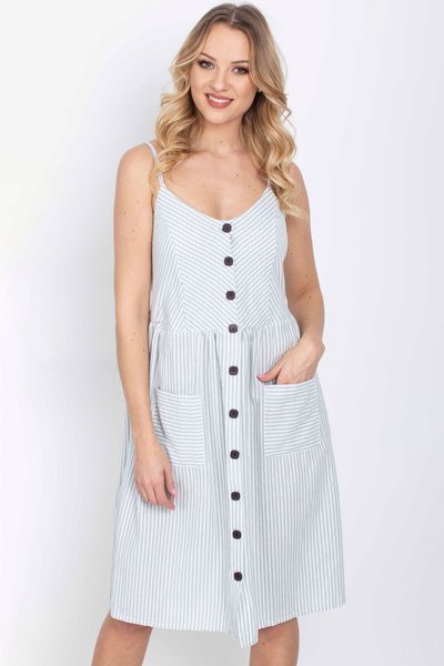 Vert clair robe rayée à boutons - Vêtement 1