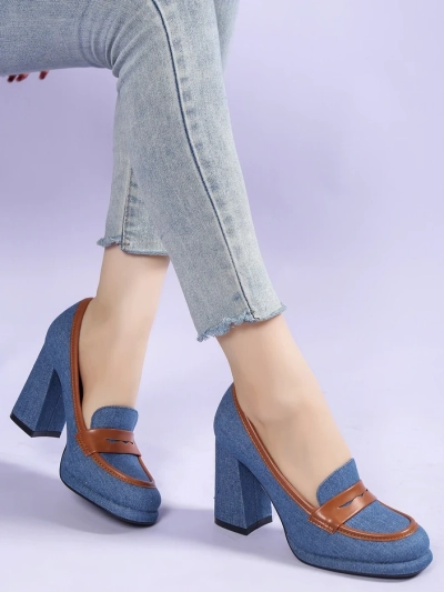 Mocassins en denim pour femmes Royalfashion sur un talon bloc Jozenas