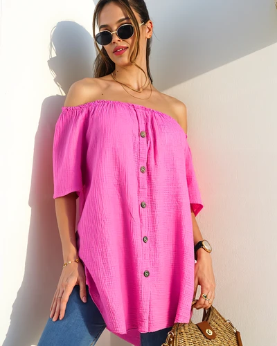 Blouse en coton pour femmes Royalfashion style espagnol avec des boutons décoratifs