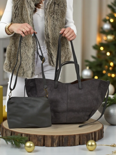 Sac à main shopper pour femmes en daim écologique avec petit sac en cuir écologique inclus 2en1 Elinea