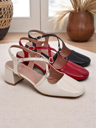 Royalfashion Escarpins femme à talons bas avec brides décoratives Lollita