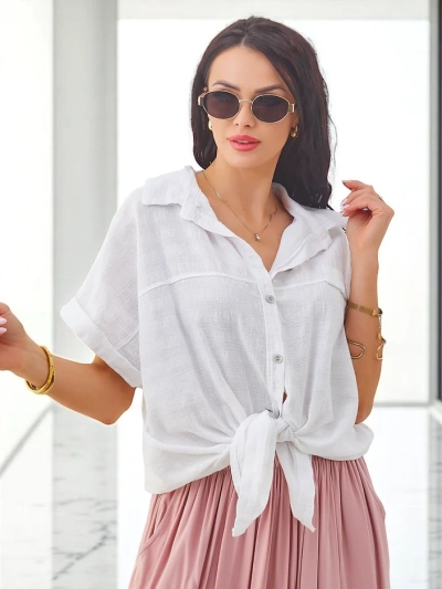 Chemise en coton Royalfashion pour femmes avec embossage et manches courtes