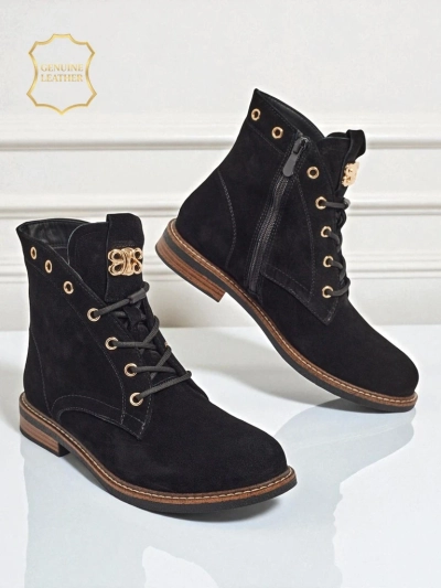 Bottines pour femmes Aurelia Romano en daim naturel - marron, avec fourrure