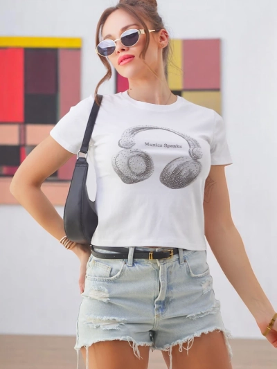 T-shirt en coton pour femmes Royalfashion avec imprimé musique