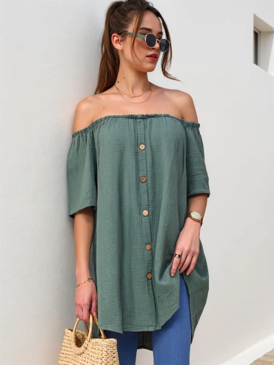 Blouse en coton pour femmes Royalfashion à la mode espagnole avec boutons décoratifs
